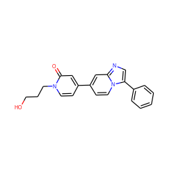 O=c1cc(-c2ccn3c(-c4ccccc4)cnc3c2)ccn1CCCO ZINC000014944994