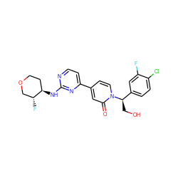 O=c1cc(-c2ccnc(N[C@@H]3CCOC[C@H]3F)n2)ccn1[C@H](CO)c1ccc(Cl)c(F)c1 ZINC000169701505