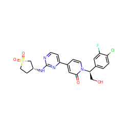 O=c1cc(-c2ccnc(N[C@@H]3CCS(=O)(=O)C3)n2)ccn1[C@H](CO)c1ccc(Cl)c(F)c1 ZINC000206002681