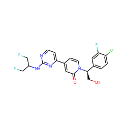 O=c1cc(-c2ccnc(NC(CF)CF)n2)ccn1[C@H](CO)c1ccc(Cl)c(F)c1 ZINC000144837827