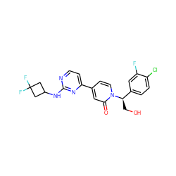 O=c1cc(-c2ccnc(NC3CC(F)(F)C3)n2)ccn1[C@H](CO)c1ccc(Cl)c(F)c1 ZINC000144809923