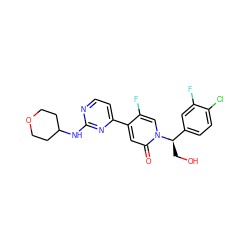 O=c1cc(-c2ccnc(NC3CCOCC3)n2)c(F)cn1[C@H](CO)c1ccc(Cl)c(F)c1 ZINC000144798378