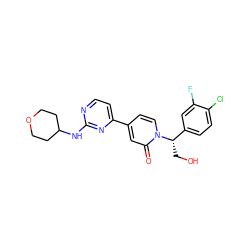 O=c1cc(-c2ccnc(NC3CCOCC3)n2)ccn1[C@@H](CO)c1ccc(Cl)c(F)c1 ZINC000214085729