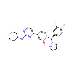 O=c1cc(-c2ccnc(NC3CCOCC3)n2)ccn1[C@@H](c1ccc(Cl)c(F)c1)[C@@H]1CCCN1 ZINC000144807323