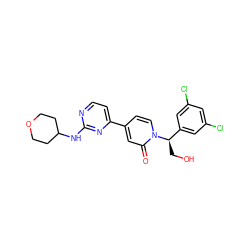 O=c1cc(-c2ccnc(NC3CCOCC3)n2)ccn1[C@H](CO)c1cc(Cl)cc(Cl)c1 ZINC000205993844