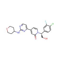 O=c1cc(-c2ccnc(NC3CCOCC3)n2)ccn1[C@H](CO)c1ccc(Cl)c(F)c1 ZINC000169701503