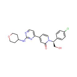 O=c1cc(-c2ccnc(NC3CCOCC3)n2)ccn1[C@H](CO)c1ccc(Cl)cc1 ZINC000223541352