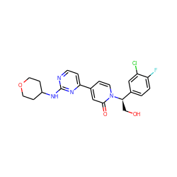 O=c1cc(-c2ccnc(NC3CCOCC3)n2)ccn1[C@H](CO)c1ccc(F)c(Cl)c1 ZINC000223514956