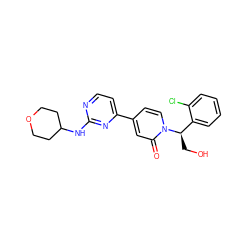 O=c1cc(-c2ccnc(NC3CCOCC3)n2)ccn1[C@H](CO)c1ccccc1Cl ZINC000144966837