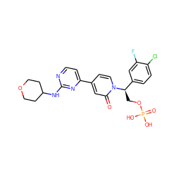 O=c1cc(-c2ccnc(NC3CCOCC3)n2)ccn1[C@H](COP(=O)(O)O)c1ccc(Cl)c(F)c1 ZINC000144850923