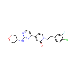 O=c1cc(-c2ccnc(NC3CCOCC3)n2)ccn1CCc1ccc(Cl)c(F)c1 ZINC000215935443