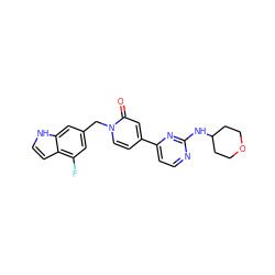 O=c1cc(-c2ccnc(NC3CCOCC3)n2)ccn1Cc1cc(F)c2cc[nH]c2c1 ZINC000144944704