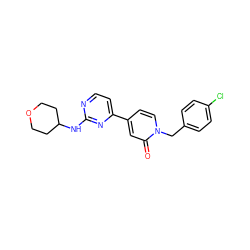 O=c1cc(-c2ccnc(NC3CCOCC3)n2)ccn1Cc1ccc(Cl)cc1 ZINC000223580936