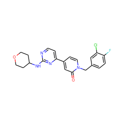 O=c1cc(-c2ccnc(NC3CCOCC3)n2)ccn1Cc1ccc(F)c(Cl)c1 ZINC000223547388