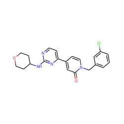 O=c1cc(-c2ccnc(NC3CCOCC3)n2)ccn1Cc1cccc(Cl)c1 ZINC000223580865