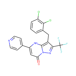 O=c1cc(-c2ccncc2)[nH]c2c(Cc3cccc(Cl)c3Cl)c(C(F)(F)F)nn12 ZINC000095581147