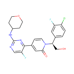 O=c1cc(-c2nc(NC3CCOCC3)ncc2F)ccn1[C@H](CO)c1ccc(Cl)c(F)c1 ZINC000205989011