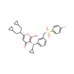 O=c1cc(C(CC2CC2)CC2CC2)oc(O)c1[C@H](c1cccc(CS(=O)(=O)c2ccc(F)cc2)c1)C1CC1 ZINC000100909348