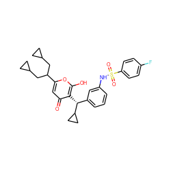 O=c1cc(C(CC2CC2)CC2CC2)oc(O)c1[C@H](c1cccc(NS(=O)(=O)c2ccc(F)cc2)c1)C1CC1 ZINC000100831382