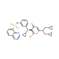 O=c1cc(C(CC2CC2)CC2CC2)oc(O)c1[C@H](c1cccc(NS(=O)(=O)c2cccc3cccnc23)c1)C1CC1 ZINC000101258709