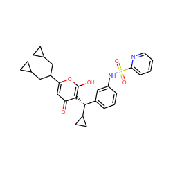 O=c1cc(C(CC2CC2)CC2CC2)oc(O)c1[C@H](c1cccc(NS(=O)(=O)c2ccccn2)c1)C1CC1 ZINC000100044648