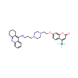 O=c1cc(C(F)(F)F)c2ccc(OCCN3CCN(CCCNc4c5c(nc6ccccc46)CCCC5)CC3)cc2o1 ZINC000299861179