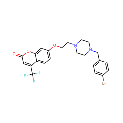 O=c1cc(C(F)(F)F)c2ccc(OCCN3CCN(Cc4ccc(Br)cc4)CC3)cc2o1 ZINC001772616061