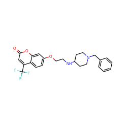 O=c1cc(C(F)(F)F)c2ccc(OCCNC3CCN(Cc4ccccc4)CC3)cc2o1 ZINC000653788936