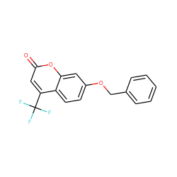 O=c1cc(C(F)(F)F)c2ccc(OCc3ccccc3)cc2o1 ZINC000000383177