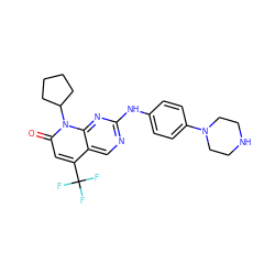 O=c1cc(C(F)(F)F)c2cnc(Nc3ccc(N4CCNCC4)cc3)nc2n1C1CCCC1 ZINC000013641499