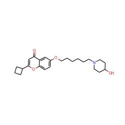 O=c1cc(C2CCC2)oc2ccc(OCCCCCCN3CCC(O)CC3)cc12 ZINC000012356283