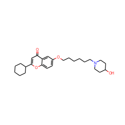 O=c1cc(C2CCCCC2)oc2ccc(OCCCCCCN3CCC(O)CC3)cc12 ZINC000013454447