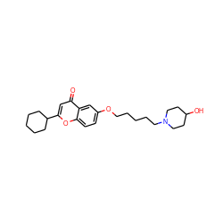 O=c1cc(C2CCCCC2)oc2ccc(OCCCCCN3CCC(O)CC3)cc12 ZINC000012356334