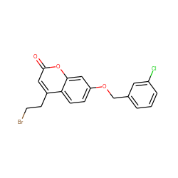 O=c1cc(CCBr)c2ccc(OCc3cccc(Cl)c3)cc2o1 ZINC000165413317