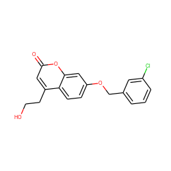 O=c1cc(CCO)c2ccc(OCc3cccc(Cl)c3)cc2o1 ZINC000166440433