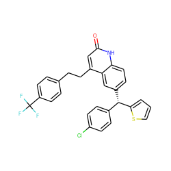 O=c1cc(CCc2ccc(C(F)(F)F)cc2)c2cc([C@@H](c3ccc(Cl)cc3)c3cccs3)ccc2[nH]1 ZINC001772623364