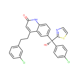 O=c1cc(CCc2cccc(Cl)c2)c2cc([C@](O)(c3ccc(Cl)cc3)c3nccs3)ccc2[nH]1 ZINC001772581448