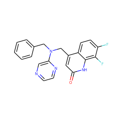 O=c1cc(CN(Cc2ccccc2)c2cnccn2)c2ccc(F)c(F)c2[nH]1 ZINC000059098197