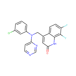 O=c1cc(CN(c2cccc(Cl)c2)c2ccncn2)c2ccc(F)c(F)c2[nH]1 ZINC000082155749