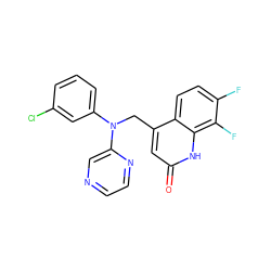 O=c1cc(CN(c2cccc(Cl)c2)c2cnccn2)c2ccc(F)c(F)c2[nH]1 ZINC000082153933