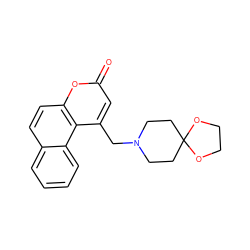 O=c1cc(CN2CCC3(CC2)OCCO3)c2c(ccc3ccccc32)o1 ZINC000054220012