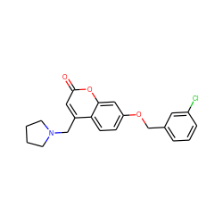 O=c1cc(CN2CCCC2)c2ccc(OCc3cccc(Cl)c3)cc2o1 ZINC000103244705