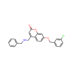 O=c1cc(CNCc2ccccc2)c2ccc(OCc3cccc(Cl)c3)cc2o1 ZINC000036520107