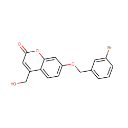 O=c1cc(CO)c2ccc(OCc3cccc(Br)c3)cc2o1 ZINC000103243564