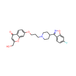 O=c1cc(CO)oc2cc(OCCCN3CCC(c4noc5cc(F)ccc45)CC3)ccc12 ZINC000002007426