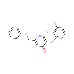 O=c1cc(COc2ccccc2)[nH]cc1Oc1cccc(Cl)c1Cl ZINC000141826985