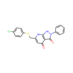 O=c1cc(CSc2ccc(Cl)cc2)[nH]c2[nH]n(-c3ccccc3)c(=O)c12 ZINC000013655809