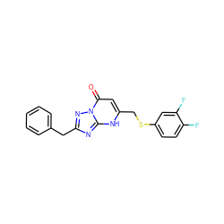 O=c1cc(CSc2ccc(F)c(F)c2)[nH]c2nc(Cc3ccccc3)nn12 ZINC000103236986