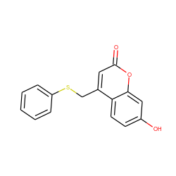 O=c1cc(CSc2ccccc2)c2ccc(O)cc2o1 ZINC000000127661