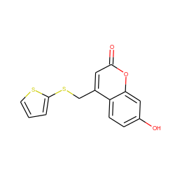 O=c1cc(CSc2cccs2)c2ccc(O)cc2o1 ZINC000045352695